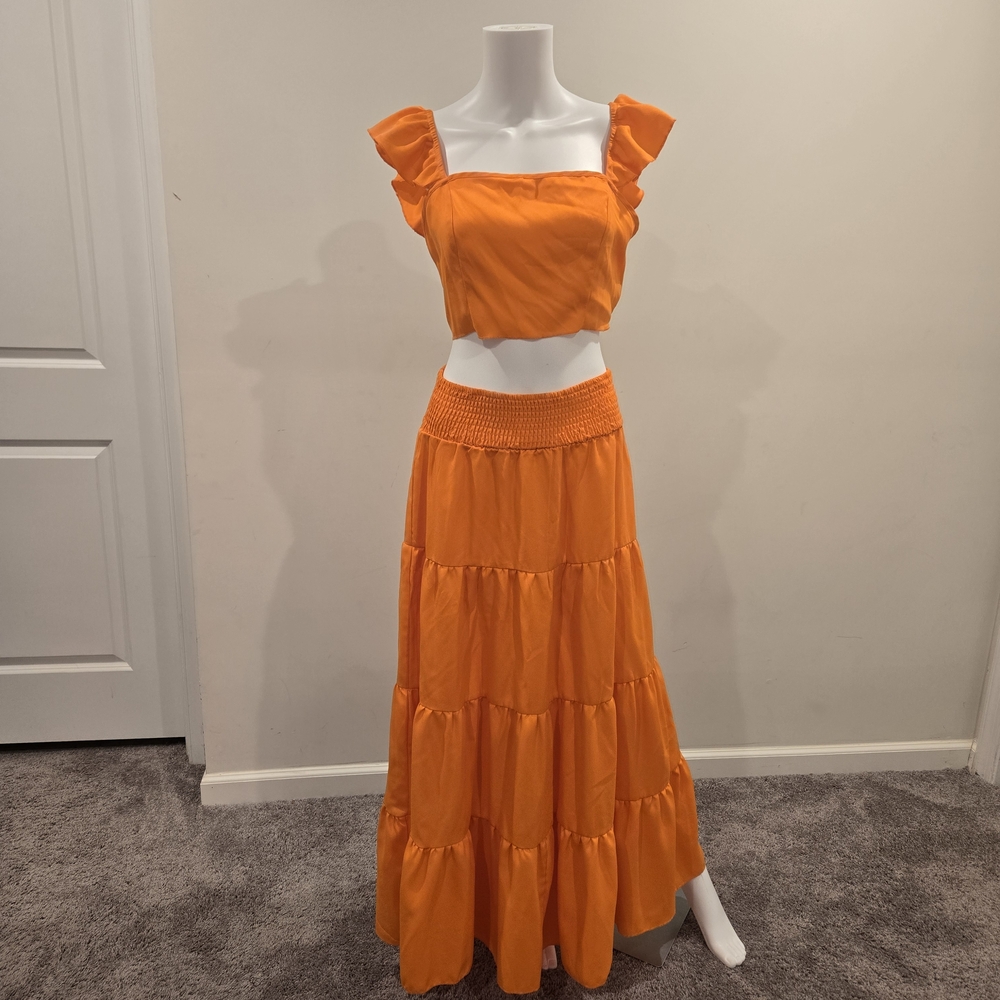 Orange Ruffled Maxi Skirt